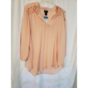 Womens Rue 21 Lattice Shoulder 3/4 Sleeve Pink Tunic  1X (H81)